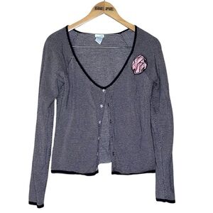 🌸 Vintage Odille Anthropologie Cardigan Sweater Gray Purple Polka Dot Small